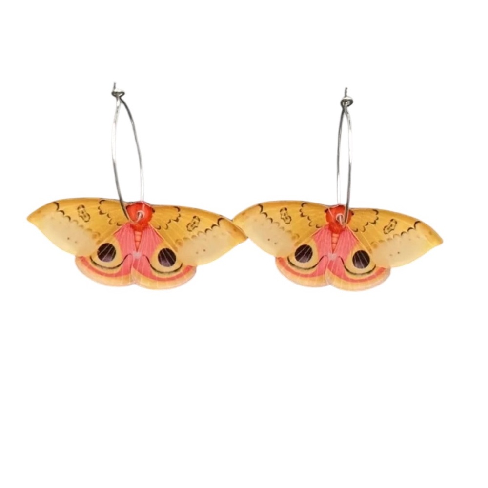 Black Eyed Yellow Moth Dangle Earrings